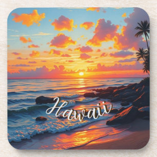 Dessous-de-verre Style Vintage Hawaïen Voyage Côte Mer Coucher de s