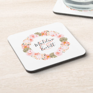 Dessous-de-verre Succulents Fleuris de Pêche et de Menthe Monogramm