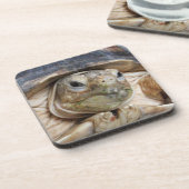 Dessous-de-verre Sulcata Tortoise Face Gros plan Boisson (Côté gauche)