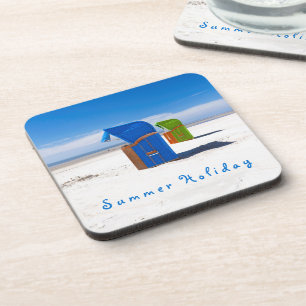 Dessous-de-verre Summer holiday blue Beach chair photo with text