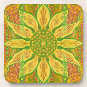 Dessous-de-verre Sun Flower bohème floral art jaune vert orange