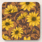 Dessous-de-verre Sunroot, tournesol sauvage en jaune et marron (Devant)