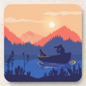Dessous-de-verre Sunset Lake Canoe Illustration (Devant)