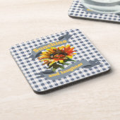 Dessous-de-verre Sunshine Tournesol En vichy gris bleu (Côté gauche)