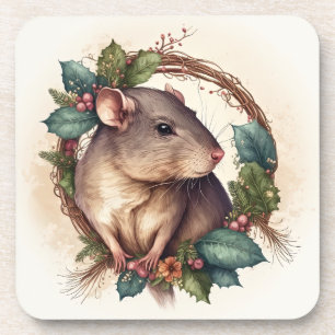 Dessous-de-verre Sweet Festive Animaux Rat Vacances/Boisson de Noël