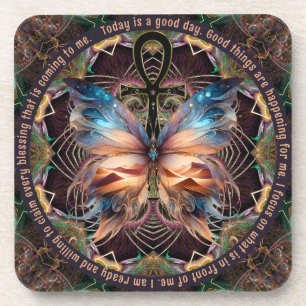 Dessous-de-verre Symbole de vie de papillon Ankh Mandala Affirmatio