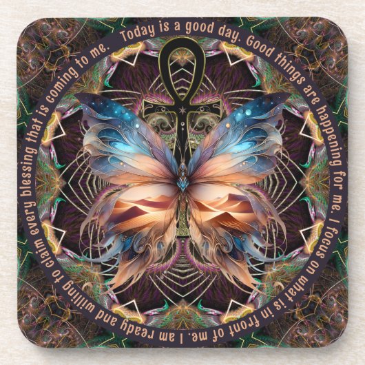 Dessous-de-verre Symbole de vie de papillon Ankh Mandala Affirmatio (Devant)