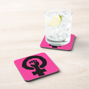Dessous-de-verre Symbole féminin universel Solidarité main Rose vif