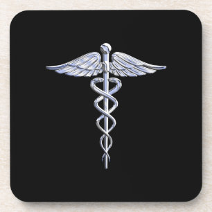 Dessous-de-verre Symbole Médicale Caduceus sur le noir