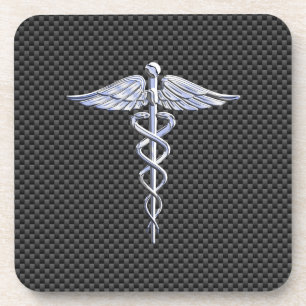 Dessous-de-verre Symbole Médicale Silver Caduceus Style fibre de ca