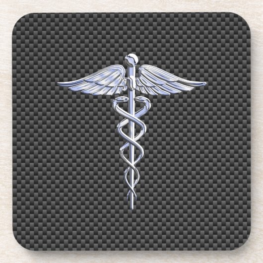 Dessous-de-verre Symbole Médicale Silver Caduceus Style fibre de ca (Devant)