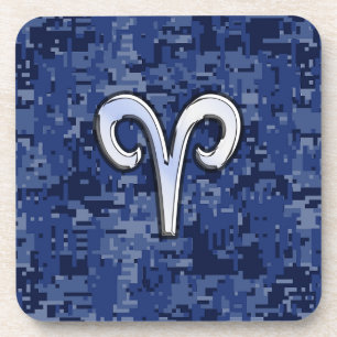 Dessous-de-verre Symbole Zodiaque de Aries moderne Marine Camo numé
