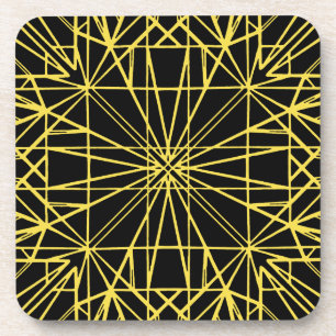 Dessous-de-verre Symétrie géométrique noire et jaune