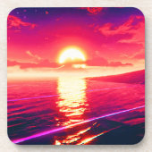 Dessous-de-verre Synthwave numérique Sunset Sea Reflection (Devant)