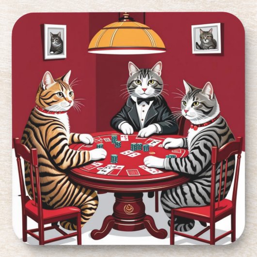 Dessous-de-verre Tabby Cats Jouer Au Poker (Devant)