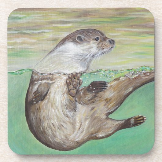 Dessous-de-verre Tableau de la loutre de rivière joueuse (Devant)