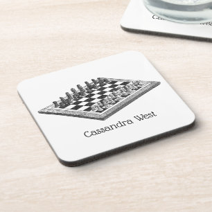 Dessous-de-verre Tableau d'échecs et pièces d'échecs Art Vintage