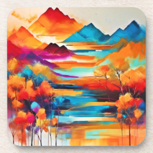 Dessous-de-verre Tableau du coucher de soleil de montagne