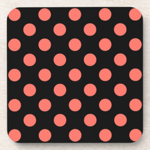 Dessous-de-verre Taches polka corail vivant sur fond noir