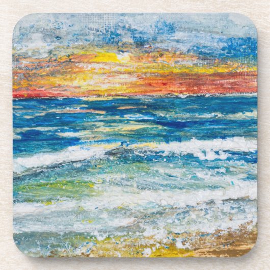 Dessous-de-verre Tapis de verre - Vagues de mer Coucher de soleil (Devant)