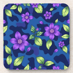 Dessous-de-verre Tapisserie Camouflage Fleurs Bleu Métallisé Violet