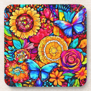Dessous-de-verre Tapisserie florale de papillon envoûtante