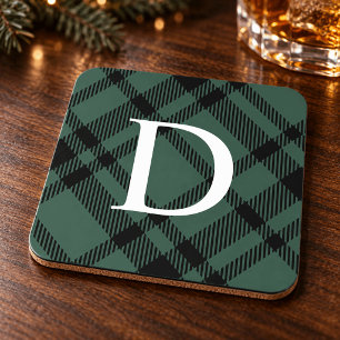 Dessous-de-verre Tartan à carreaux vert chasseresse monogramme init