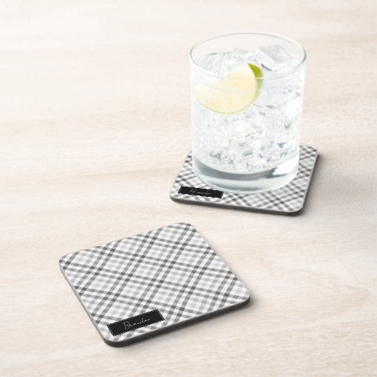 Dessous-de-verre Tartan Gris Monogrammé (Côté Droit)