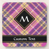 Dessous-de-verre Tartan rose, or et bleu (Devant)