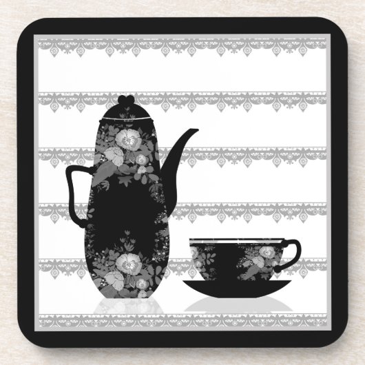 Dessous-de-verre Tasse café thé noir blanc illustration rétro (Devant)