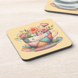 Dessous-de-verre Tasse patchwork aux fleurs fantaisistes
