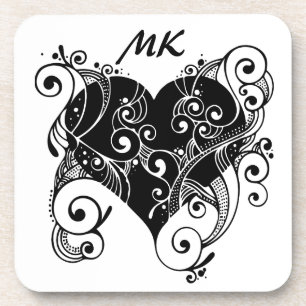 Dessous-de-verre Tatouage cardiaque gothique noir et blanc Monogram