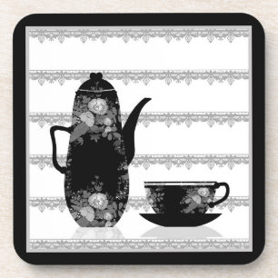 Dessous-de-verre Tea coffee pot cup black white illustration retro