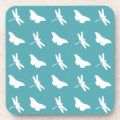 Dessous-de-verre Teal and White Butterfly and Dragonfly Pattern (Devant)