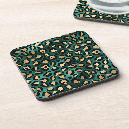 Dessous-de-verre Teal et Gold Série Léopard Design 3 (Côté gauche)