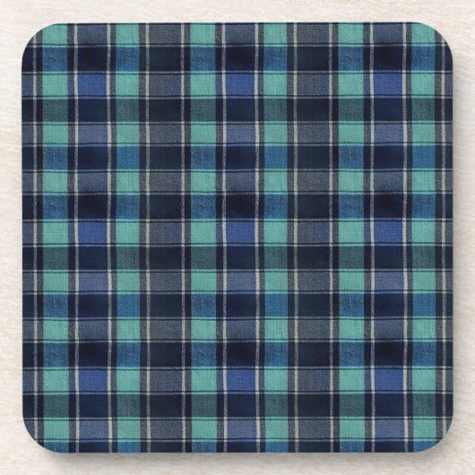 Dessous-de-verre Teal & Navy Tartan Plaid Pattern Plastic Coasters  (Devant)