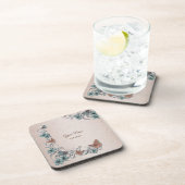 Dessous-de-verre Teal Silver Floral Copper Butterfly Tan Wedding (Côté Droit)