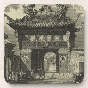 Dessous-de-verre Temple impérial asiatique en noir et blanc