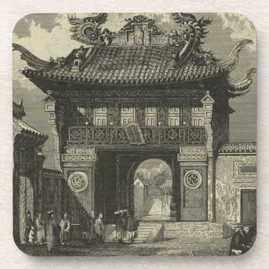 Dessous-de-verre Temple impérial asiatique en noir et blanc (Devant)