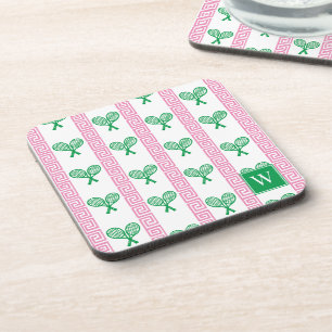 Dessous-de-verre Tennis Rayure Clé Grecque - Monogramme Rose & Vert