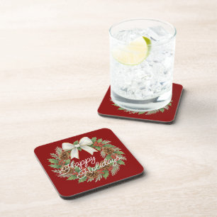 Dessous-de-verre Terrain Décembre Classé Avec Vacances Bow Blanc
