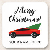 Dessous-de-verre Tesla pickup truck carrying a Christmas tree (Devant)