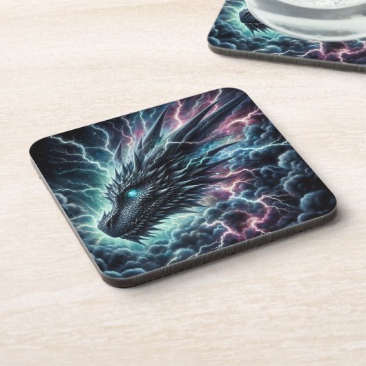 Dessous-de-verre Tête de dragon dans un orage avec éclairs (Côté gauche)