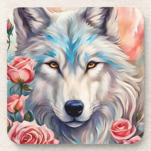 Dessous-de-verre tête de loup roses roses animal peinture