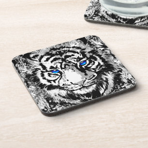 Dessous-de-verre Tête de tigre blanche - Tiger Portrait Beverage Co