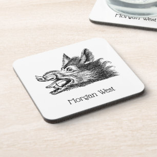 Dessous-de-verre Tête vintage de sanglier Dessin BW