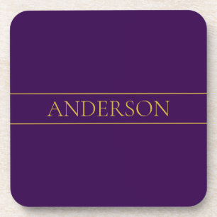 Dessous-de-verre Texte personnalisable élégant   Or et violet foncé