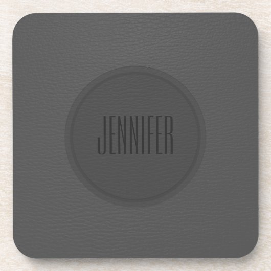 Dessous-de-verre Texture en cuir gris foncé monogramme (Devant)
