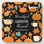 Dessous-de-verre Thanksgiving rétro congé d'érable citrouille du mi<br><div class="desc">Remerciements reconnaissants bénis rétro style du milieu du siècle de la table dessous de verre personnalisés Thanksgiving cadeaux de faveur,  citrouille maple feuille tasses et pot</div>