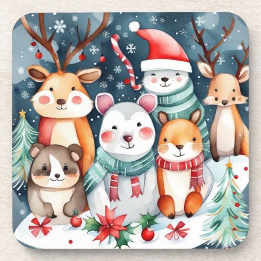Dessous-de-verre Thème de Noël Animaux mignons (Devant)